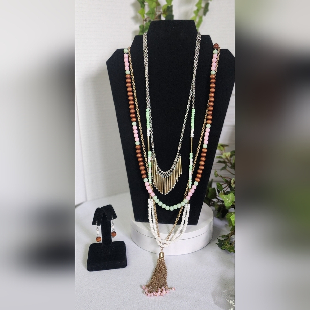 Oori Boho 3 Necklace Set With Tassel New